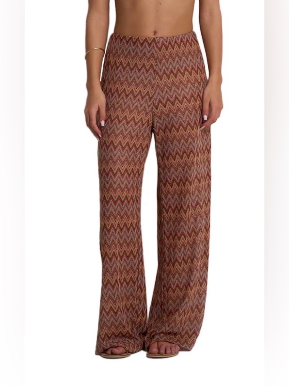 NWT Chevron Wide-Leg Knit Pants in Rust